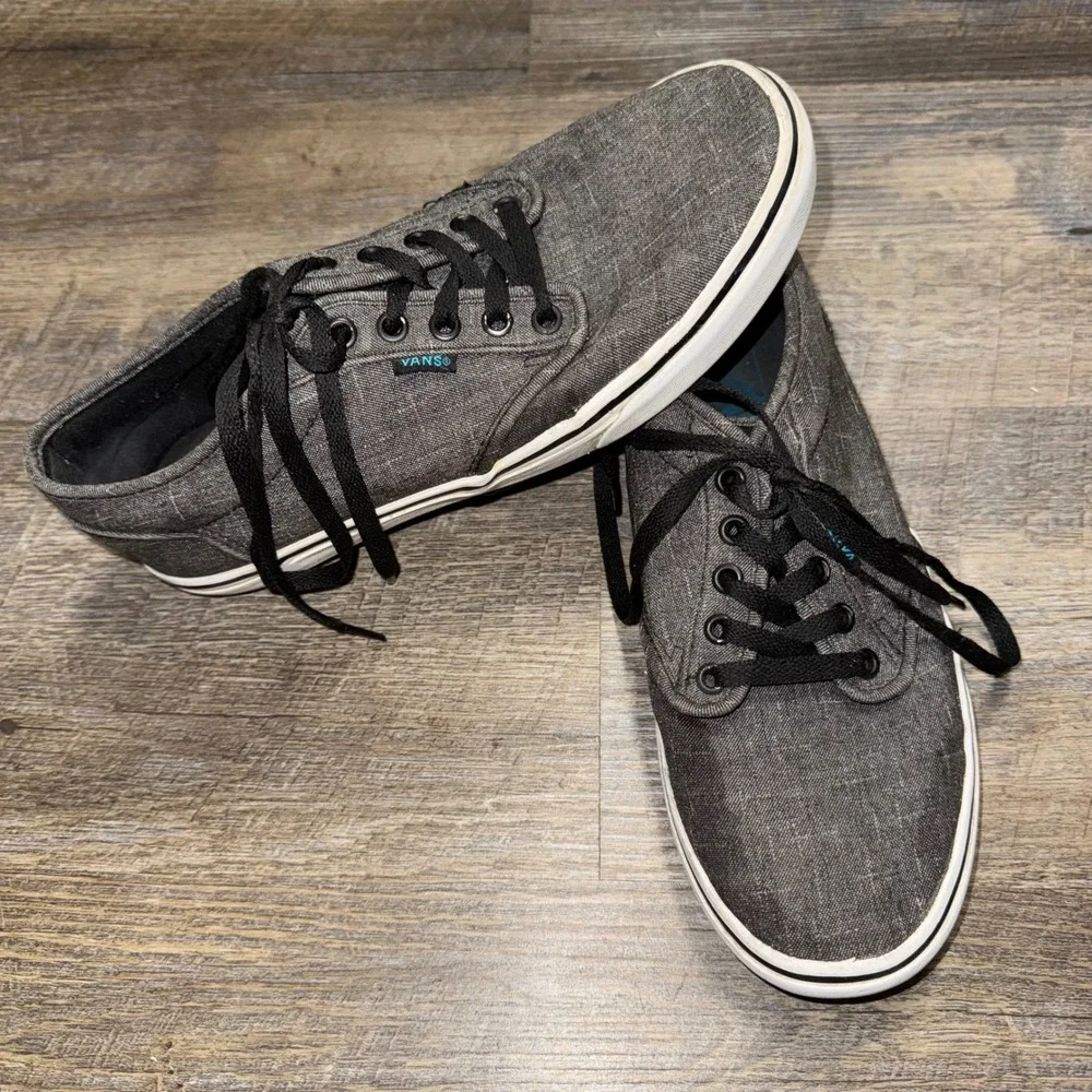 Vans Atwood Gray Chambray Canvas Low Top Skate Shoes Mens 8 Womens 9.5
